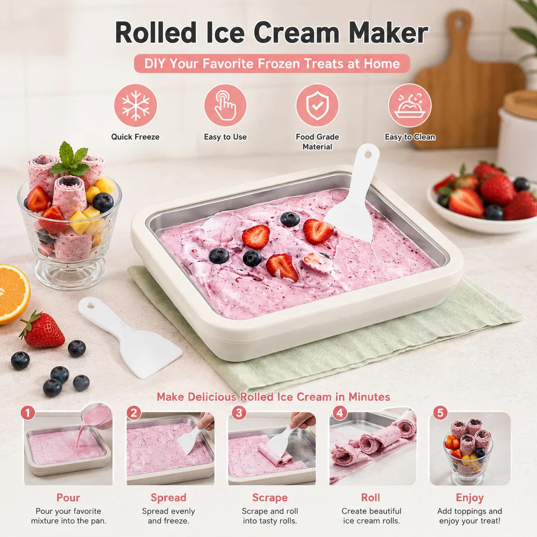 Rolled Ice Cream Maker Stainless Steel Pan